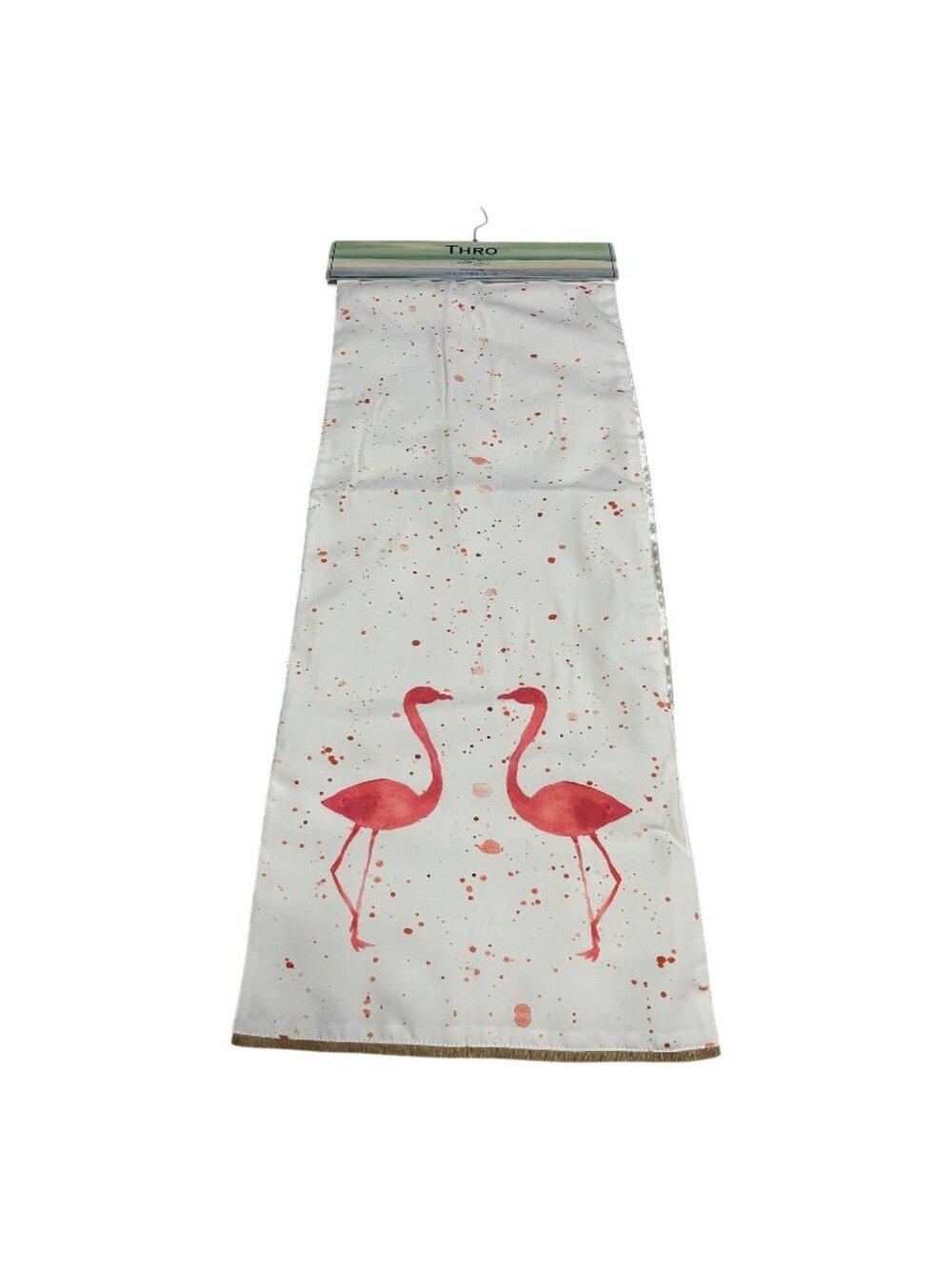 Thro by Marlo Lorenz Flamingo Table Runner 13x72 White Pink Coral Fringe NWT